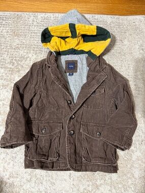 Corduroy Blazer with Yellow & Green Hood